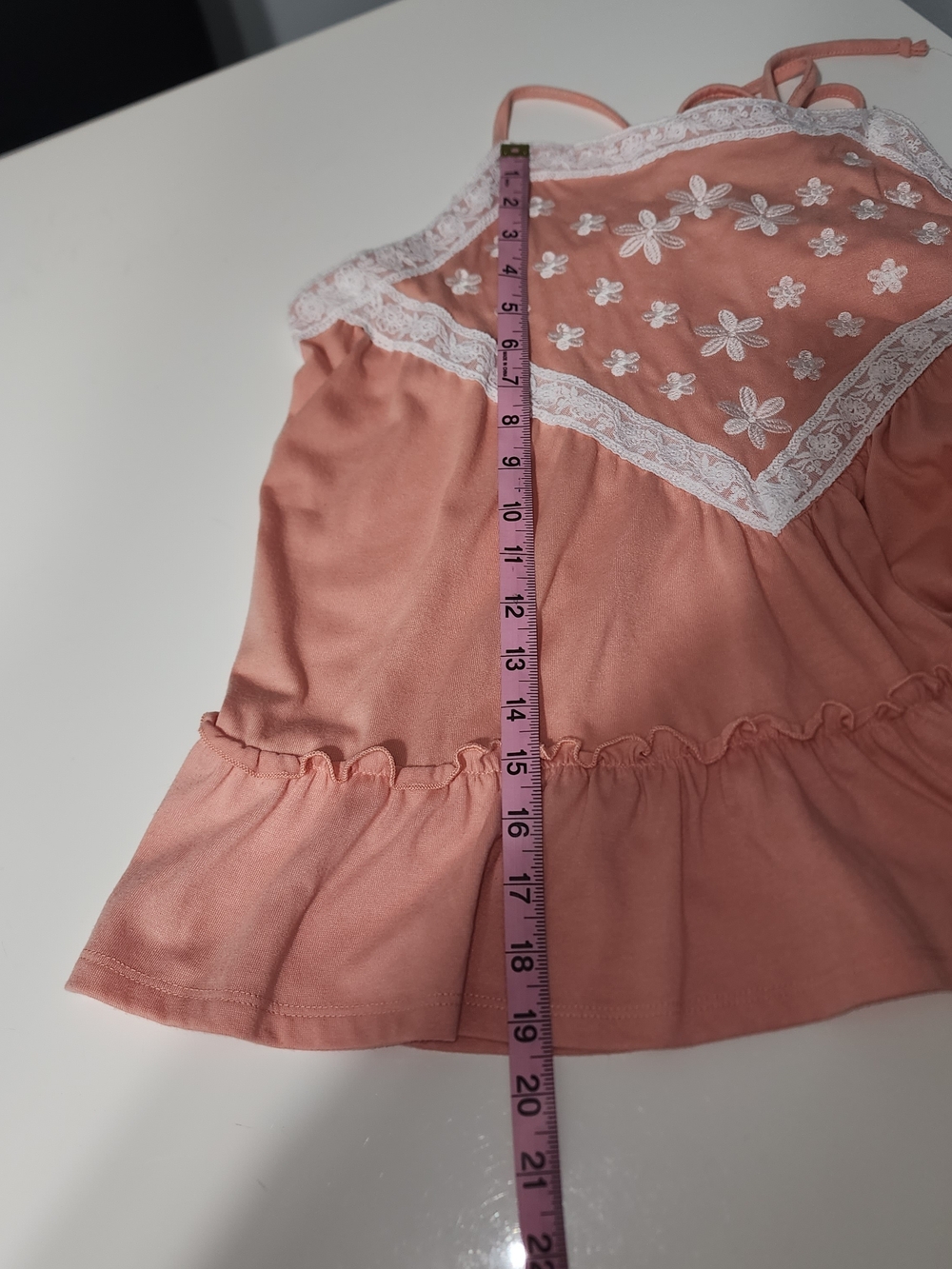Embroidered Floral Lace Trim Peach Pink Halter Camisole Size L Babydoll - Picture 8 of 9